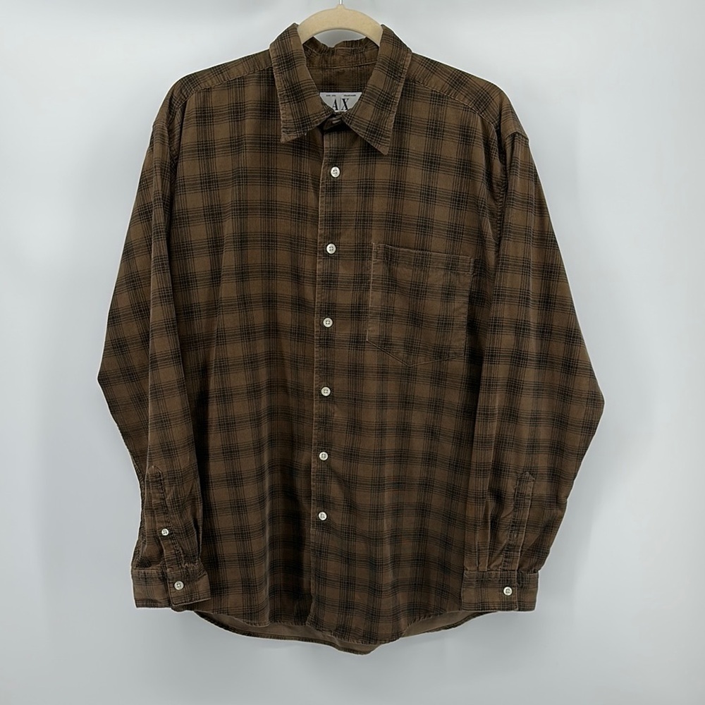 Armani Exchange Grunge‎ Western Rugged Brown&Black Plaid Casual L/S Shirt SzM